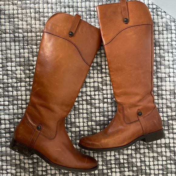 Frye Melissa brown leather knee high boot with inside zipper - Picture 2 of 10